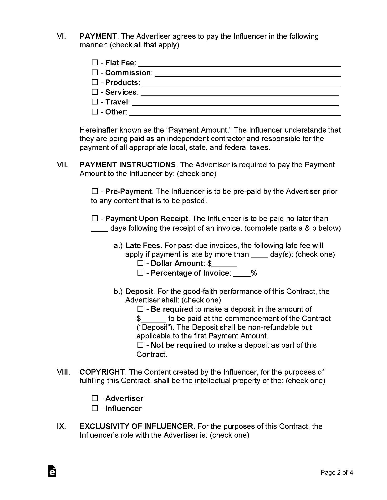 Influencer Marketing Contract Page 2