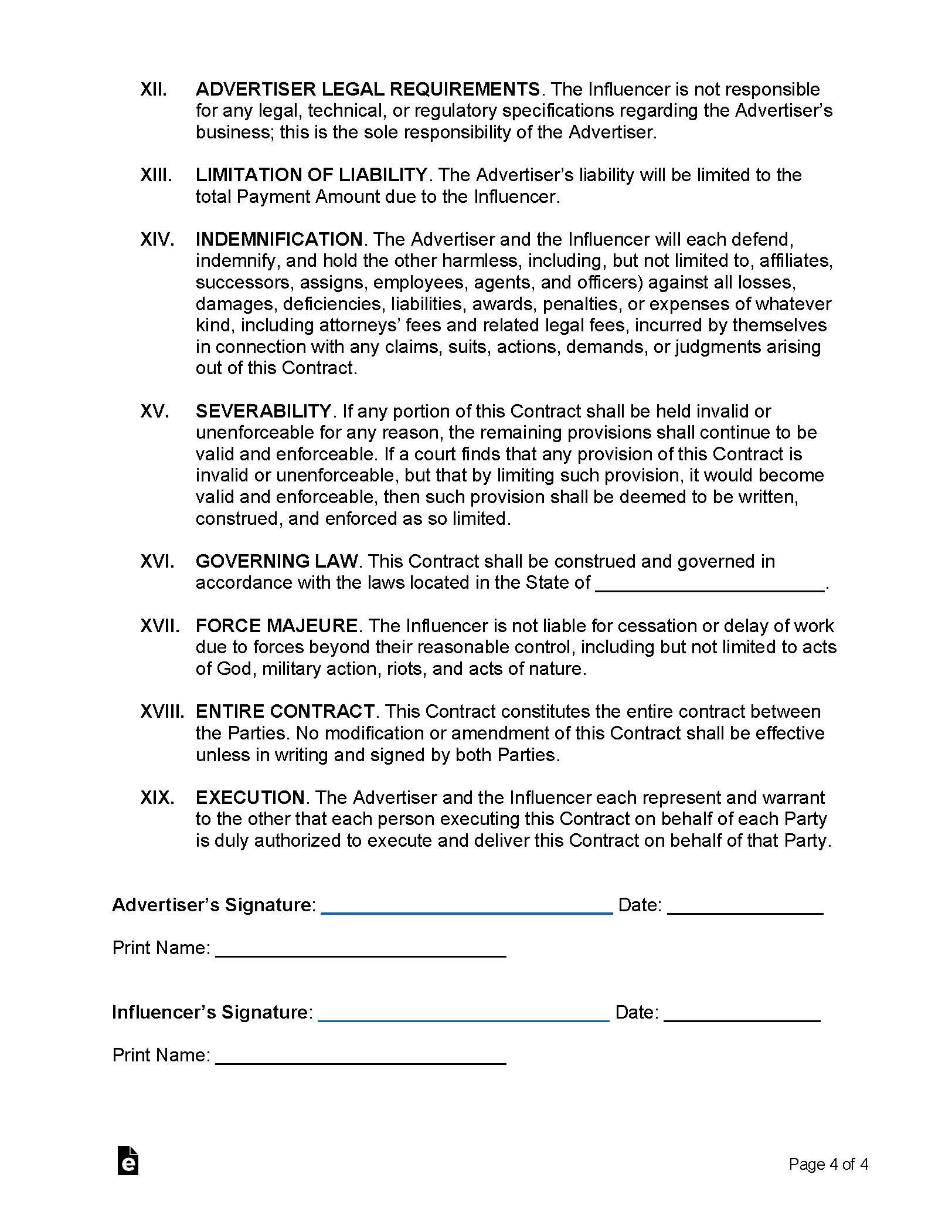 Influencer Marketing Contract Page 4
